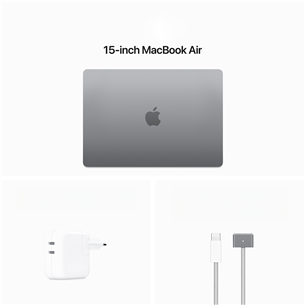 Apple MacBook Air 15'' (2024), M3 8C/10C, 16 GB, 256 GB, ENG, pelēka - Portatīvais dators