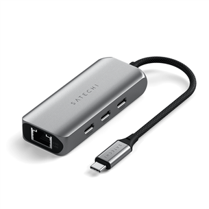 Satechi 4-in-1 USB-C Hub, LAN, pelēka - Adapteris ST-H3C25EM