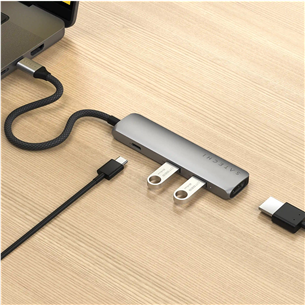 Satechi 4-in-1 USB-C Slim Multiport Adapter 4K, pelēka - Adapteris