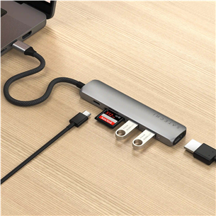 Satechi 6-in-1 USB-C Slim Multiport Adapter, pelēka - Adapteris