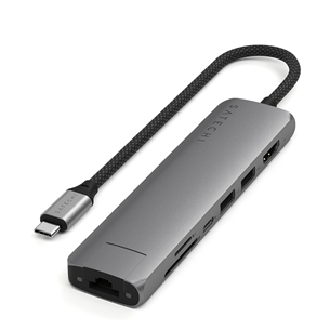 Satechi 7-in-1 USB-C Slim Multiport Adapter with Ethernet, серый - USB-хаб ST-P7SM