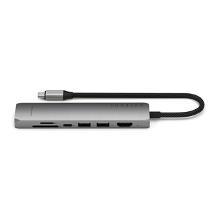 Satechi 7-in-1 USB-C Slim Multiport Adapter with Ethernet, pelēka - Adapteris