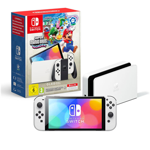 Nintendo Switch OLED + Super Mario Bros. Wonder + NSO 12M, balta - Spēļu konsoles komplekts 045496454074