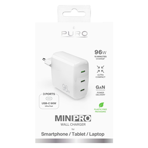 Puro MiniPro Gan Wall Charger, 96 W, balta - Lādētājs