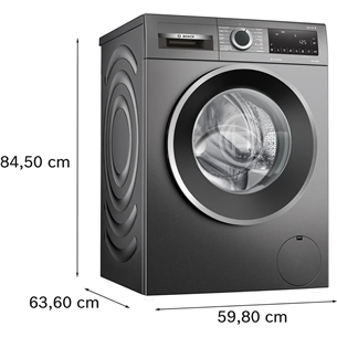 Bosch Series 6, 9 kg, dziļums 59 cm, 1400 apgr/min., pelēka - Veļas mazgājamā mašīna ar priekšējo ielādi