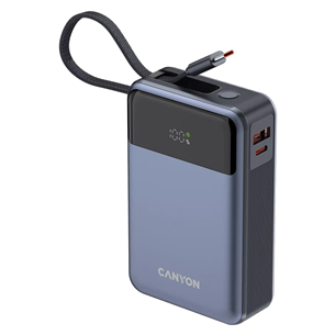 Canyon OnPower PB-600, 20000 mAh, USB-A, USB-C, melna/sudraba- Portatīvais barošanas avots